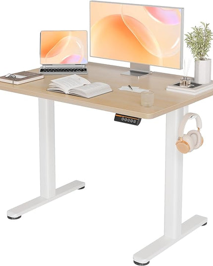 Electric Standing Desk, Adjustable Height Stand up Desk, 40x24 Inches Sit Stand Home Office Desk with Splice Board,Natural Top - LeafyLoom