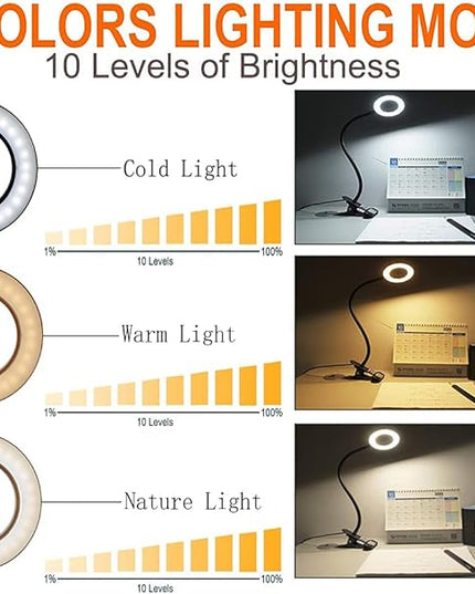 Clip on Desk Lamp, 48 LED Eye Caring Reading Light with 3 Color Modes 10 Brightness, Dimmer 360°Flexible Gooseneck USB Clamp for Reading, Working, Studying, Makeup, Nail Art (Black) - LeafyLoom