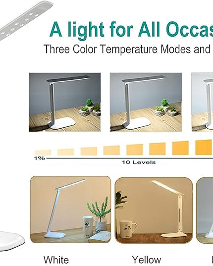 LaiduoleLED Desk Lamp with 3 Lighting Modes, 3 Brightness Level, Dimmable Foldable Eye-Caring 7W Desk Lamp with Touch Control for Studying Working Reading (White) - LeafyLoom