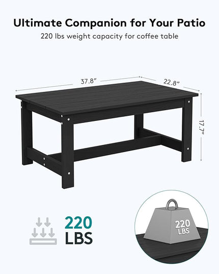 SERWALL HDPE Patio Furniture Set, 1 Pieces Outdoor Sectional Conversation Sofa Set, All Weather Patio Couch Furniture with Coffee Table for Balcony, Deck, Black - LeafyLoom