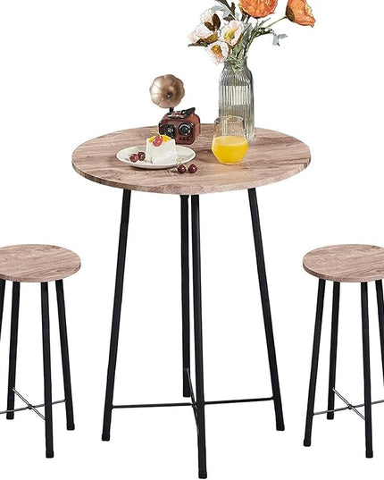 VECELO Small Bar Table and Chairs, Round Bistro Sets with 2 barstools, 3-Piece Pub Dining Furniture, Counter Height Wood Top for Breakfast Dinner Coffee Nap Conference, Easy Assembly,Maple - LeafyLoom
