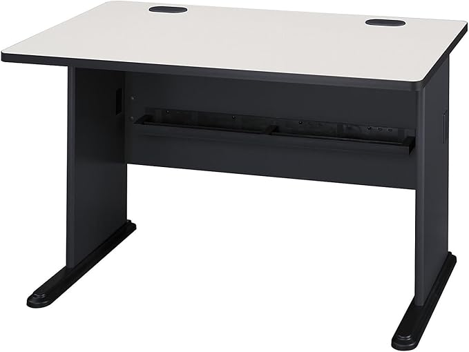 Bush Business Furniture Series A 48W Computer Desk in White Spectrum and Slate, Small Office Table for Home or Professional Workspace - LeafyLoom
