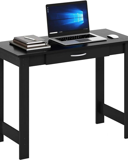 FURINNO Jaya Writing Desk For Residential Use With DrawerBlack, Blackwood, Large - LeafyLoom