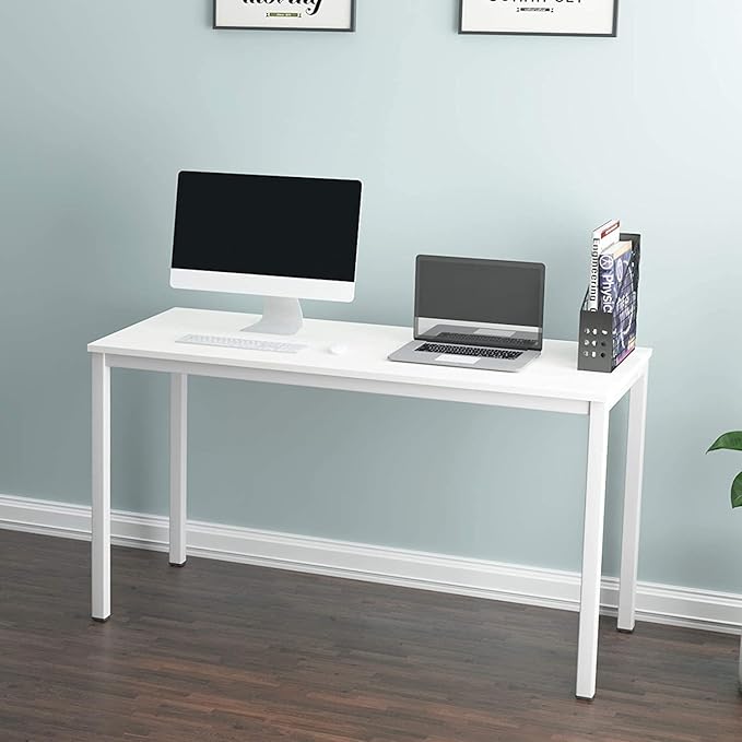 SogesGame Computer Desk, 55.1 inches Office Desk Computer Table Study Writing Desk Workstation for Home Office, White Dining Table - LeafyLoom