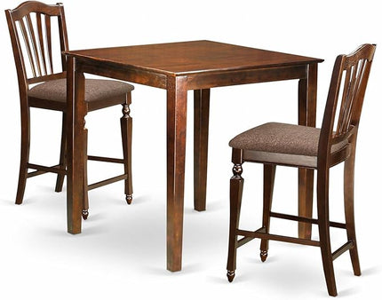 East West Furniture VNCH3-MAH-C Vernon 3 Piece Kitchen Counter Height Dining Set Contains a Square Pub Table and 2 Linen Fabric Upholstered Chairs, 36x36 Inch, Mahogany - LeafyLoom