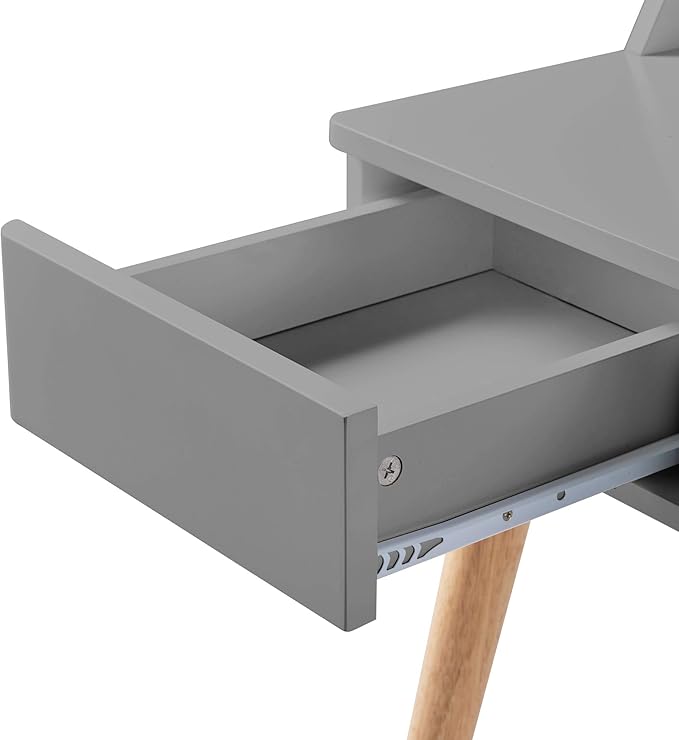 Teamson Home Creativo Writing Study Computer Desk with Solid Wood Legs, Storage Drawers and Open Shelves Hutch for Home Office Living Room Reading Bedroom, 37 inch Height, Gray - LeafyLoom