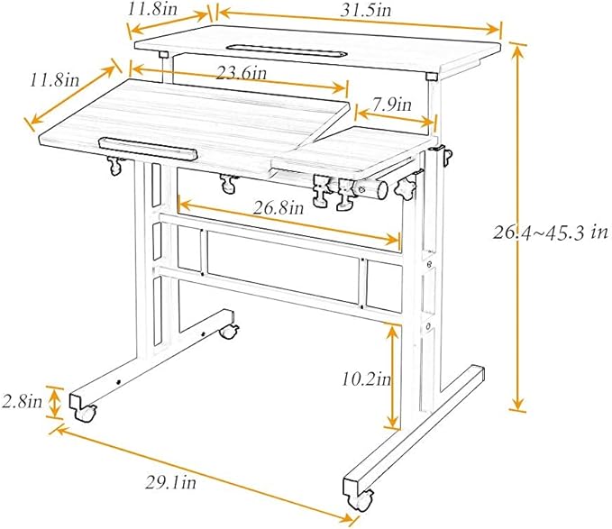 SDHYL 31.5 inches Movable Laptop Desk with Mouse Board Adjustable Height and Angle Anti-Slip Workstation Home Office Desk with Tablet Slot Portable Student Desk, White Maple, S7-ZS-101-2MP-US - LeafyLoom