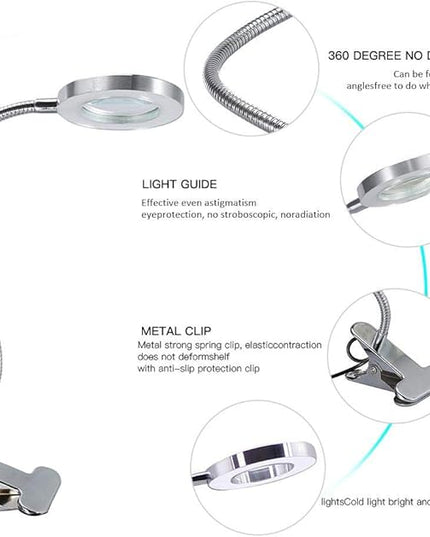 Desk Lamp, Adjustable Light Color and USB Tattoo Beauty Lamp with Clip, 2.5X Magnifier Feature for Tattoo Eyebrow Eyelash Extension and Reading - LeafyLoom
