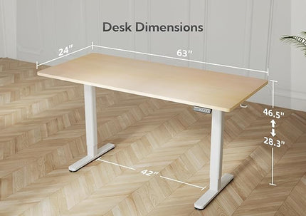 Electric Standing Desk, Adjustable Height Stand up Desk, 63x24 Inches Sit Stand Home Office Desk with Splice Board,Natural Top - LeafyLoom