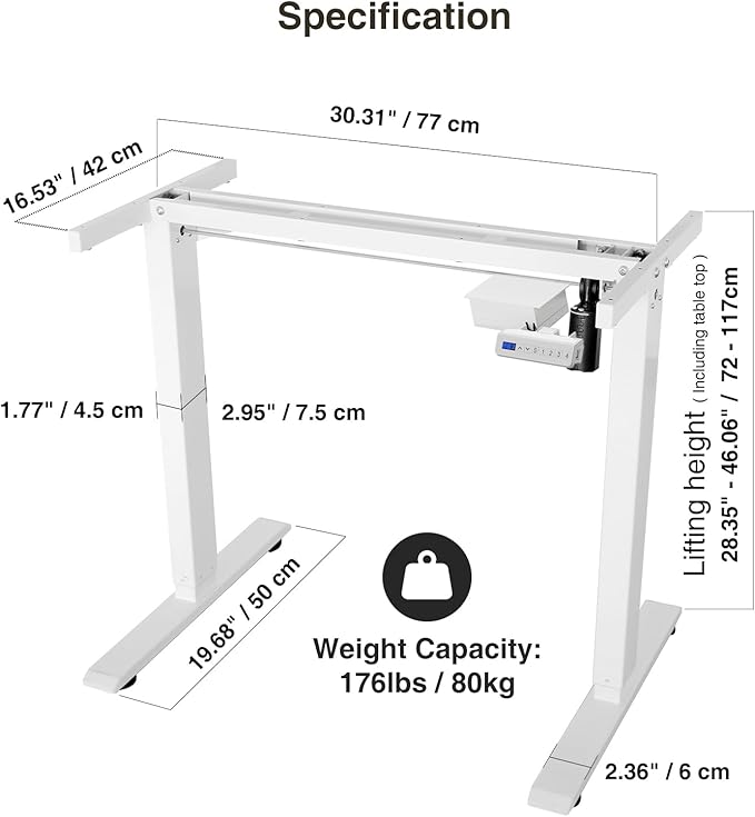 Electric Height Adjustable Stand up Desk Home Office Ergonomic Computer Workstation(Frame Only) - LeafyLoom