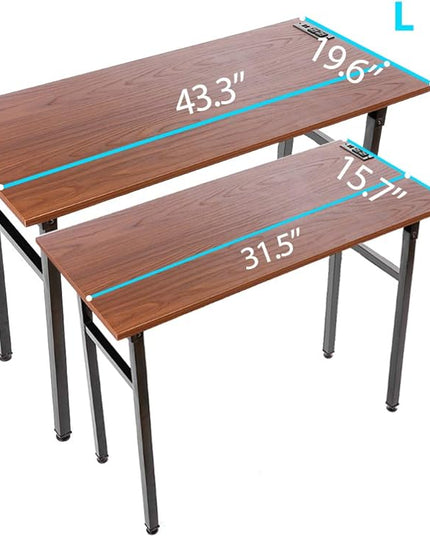 Frylr Small Folding Writing Desk with USB Ports & Power Plugs 31.5x15.7x29 Inch Small Office Computer Desks Portable for Home Office, Foldable Student Study Tables for Small Space, Walnut - LeafyLoom