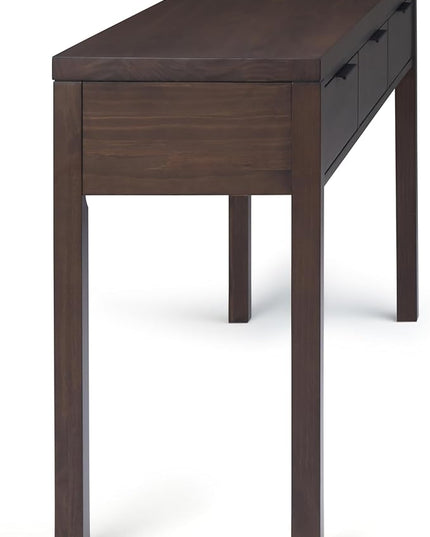 SIMPLIHOME Hollander SOLID WOOD 60 inch Wide Wide Console Sofa Entryway Table in Warm Walnut Brown with Storage, 3 Drawers , for the Living Room, Entryway and Bedroom - LeafyLoom