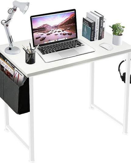 Lufeiya White Small Desk for Bedroom - Student Kids Study Writing Table for Home Office Bedroom Small Spaces 32 Inch Modern Mini Laptop PC Computer Desks, White - LeafyLoom