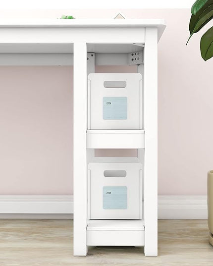 Max & Lily Solid Wood Desk With Shelves, 55 Inches, White - LeafyLoom
