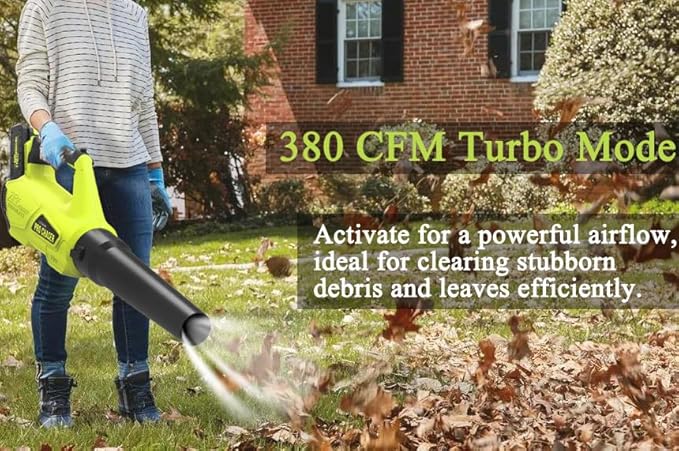 Pro Chaser Battery Powered Cordless Blower - 380 CFM with 2 X 4.0Ah 20V Batteries & Fast Charger, Lightweight Electric Leaf Blowers, 2 Variable Speed, Ideal for Yard, Patio & Sidewalk (Green) - LeafyLoom