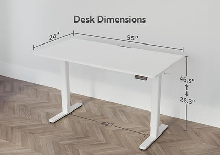 Electric Standing Desk, Adjustable Height Stand up Desk, 55x24 Inches Sit Stand Home Office Desk with Splice Board,White Top - LeafyLoom