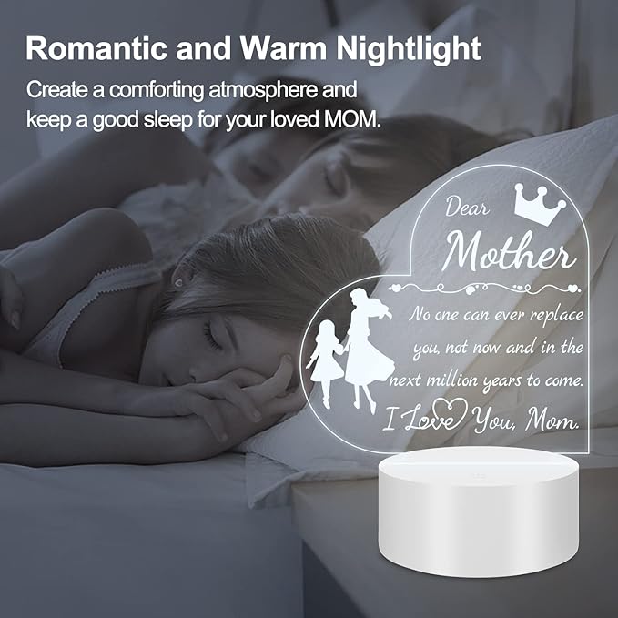 Mom Gift from Daughter Son, Unique Birthday Thanksgiving Christmas Gifts for Mom, Personalized Engraved Acrylic Night Light Mom Gift, Mothers Day Gift Ideas - LeafyLoom