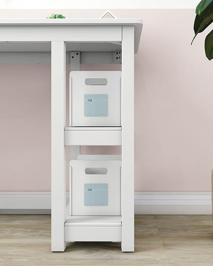 Max & Lily Solid Wood Desk With Shelves, 47 Inches, White - LeafyLoom