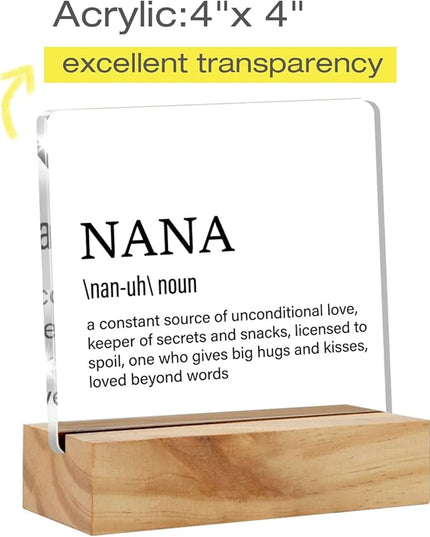 Grandma Gift Nana Gifts for Mother's Day Birthday, Nana Definition Desk Decor Grandmother Acrylic Desk Plaque Sign With Wood Stand Home Office Desk Sign Keepsake Present - LeafyLoom
