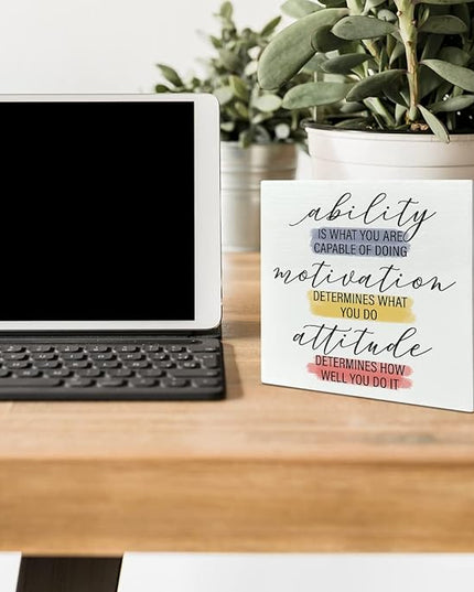 Home Office Desk Wooden Box Sign Decor, Ability Is What You Are Capable of Doing, Inspirational Quotes Desk Decor Motivational Desk Decorations for Women Men Student Office Classroom School - LeafyLoom