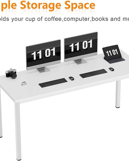 Need 63 Inch Large Computer Desk - Modern Simple Style Home Office Gaming Desk, Basic Writing Table for Study Student, White Metal Frame, White - LeafyLoom