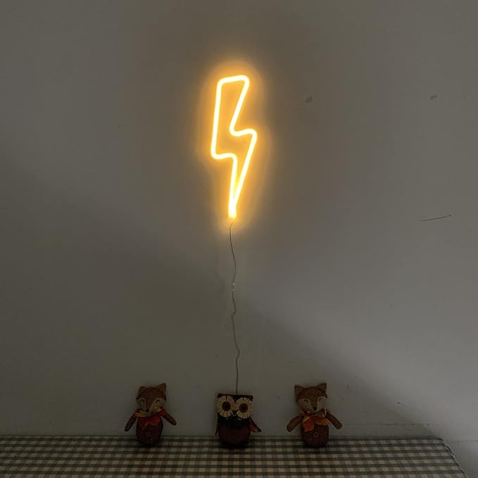 Neon Signs Lightning Bolt Battery Operated and USB Powered Warm White Art LED Decorative Lights Wall Decor for Living Room Office Christmas Wedding Party Decoration(NELNB) - LeafyLoom