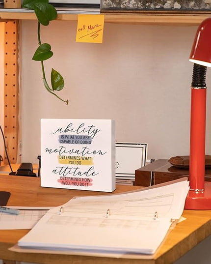 Home Office Desk Wooden Box Sign Decor, Ability Is What You Are Capable of Doing, Inspirational Quotes Desk Decor Motivational Desk Decorations for Women Men Student Office Classroom School - LeafyLoom