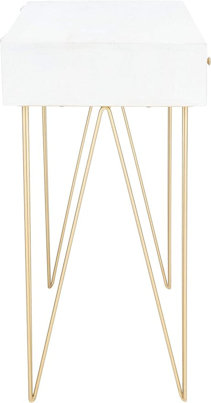 Safavieh Home Office Collection Marigold White Wash and Brass 1-Drawer Hairpin Leg Desk, 0 - LeafyLoom