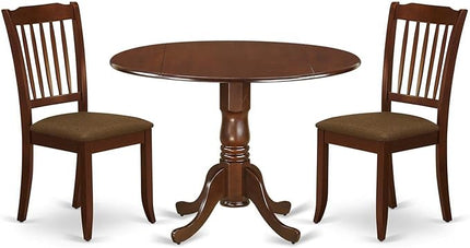 East West Furniture DLDA3-MAH-C Dublin 3 Piece Modern Set Contains a Round Wooden Table with Dropleaf and 2 Linen Fabric Dining Room Chairs, 42x42 Inch, Mahogany - LeafyLoom