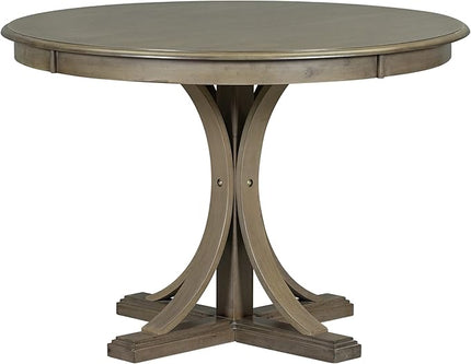 Kitchen 5-Piece Retro Round Set with Curved Trestle Style Table Legs and 4 Upholstered Chairs for Dining Room, Taupe - LeafyLoom