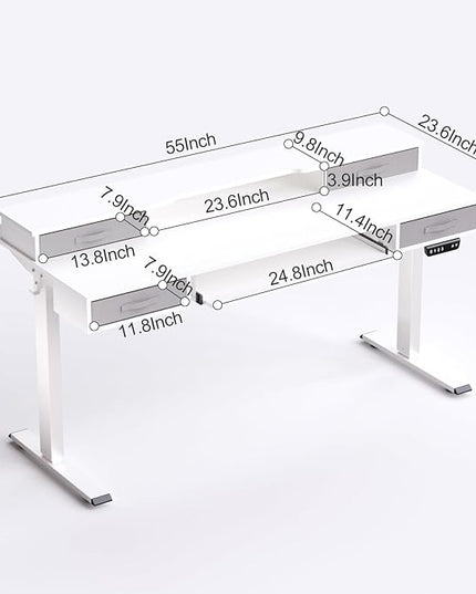 Electric Standing Desk, Multifunctional Standing Desk Adjustable Height, 55 * 24 Standing Desk with 4 Drawers, Ergonomic Adjustable Standing Desk with Keyboard Tray, Snow White - LeafyLoom