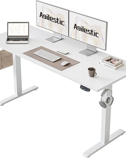 Electric Standing Desk, 55 x 24 Inches Height Adjustable Desk, Sit Stand up Desk for Work Office Home, Ergonomic Rising Computer Table with Memory Preset, White - LeafyLoom