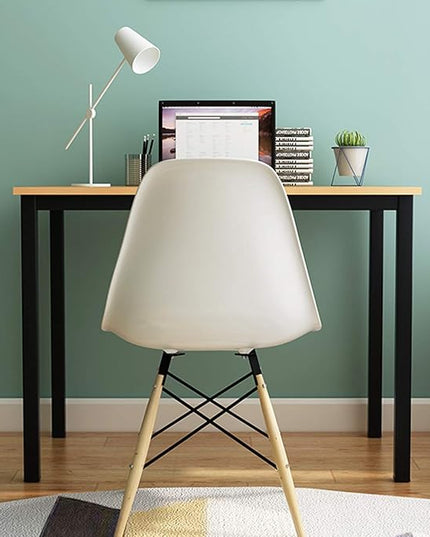 Need Small Desk, 39.4 inches Sturdy Writing Desk for Small Spaces, Small Computer Desk Teens Desk Study Table Laptop Desk Home Ofice Desk, Black Metal Frame, Teak - LeafyLoom
