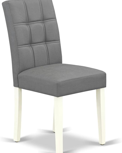 East West Furniture ANAS3-LWH-41 Antique 3 Piece Kitchen Set consists A Wooden Table and 2 Platinum Gray Faux Leather Person Chairs with Stylish Back, Linen White Finish, 36x36 Inch - LeafyLoom