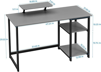 GreenForest Computer Desk with Monitor Stand,47 inch Home Office Desk with Reversible Storage Shelves,Modern Writing Desk Study PC Laptop Work Table,Grey - LeafyLoom