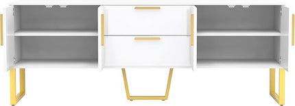 67" TV Stand with 2 Drawers and Cabinets, Modern Television Stands with Metal Legs and Handles for TVs up to 75 Inches, TV Console Table for Living room, White - LeafyLoom