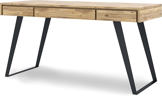 SIMPLIHOME Lowry SOLID WOOD and Metal Modern Industrial 54 inch Wide Home Office Desk, Writing Table, Workstation, Study Table Furniture in Distressed Golden Wheat with 2 Drawers - LeafyLoom