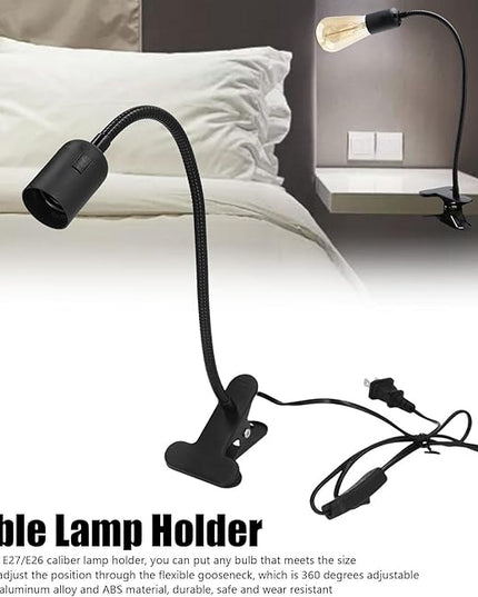 E27/E26 Clip Desk Lamp Light Socket, Desk Light Adapter Eye 360 ° Flexible Gooseneck Clip Light Bulb Holder for Desk Office Clamp Light Bulb Stand with On/Off Switch(#1) - LeafyLoom