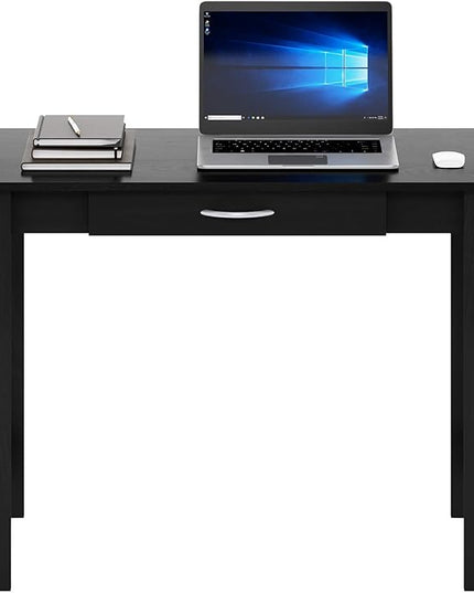 FURINNO Jaya Writing Desk For Residential Use With DrawerBlack, Blackwood, Large - LeafyLoom