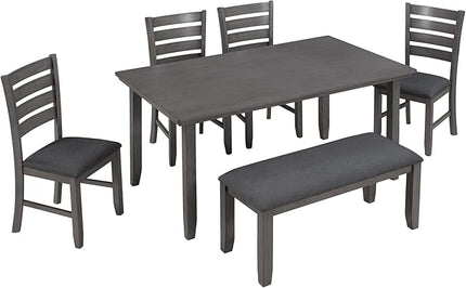 RITSU 6-Piece Solid Wood Dinette Sets includes Rustic Kitchen Dining Table, 4 Upholstered Chairs & Bench, for Diningroom Living Room, Easy to Assemble, Gray 2 - LeafyLoom