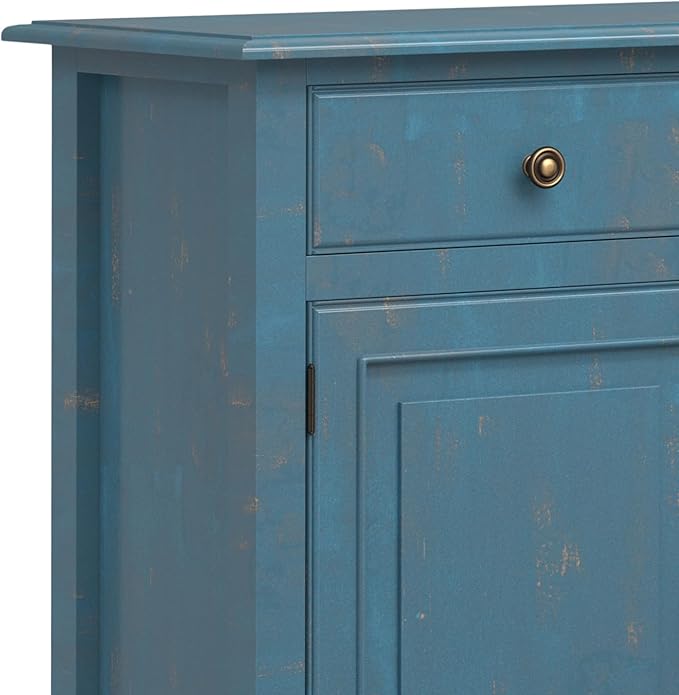 SIMPLIHOME Connaught SOLID WOOD Wide Traditional Storage Cabinet for The Living, Entryway and Family Room, 40 inch, Distressed Coastal Blue - LeafyLoom