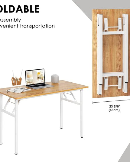 Need Office Computer Desk - 47.2L Sturdy and Heavy Duty Folding Laptop Table,Writing Table/Home Office Desk/Sewing Table,No Assembly Required,Teak&White AC5BW-120-ND - LeafyLoom