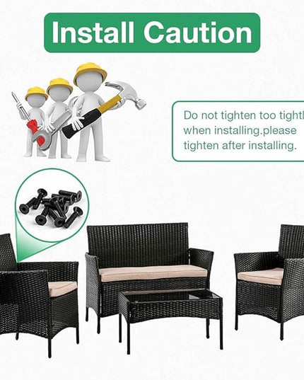 Outdoor Patio Furniture Sets 4 Pieces Patio Set Rattan Chair Wicker Sofa Conversation Set Patio Chair for Backyard Lawn Porch Poolside Balcony Garden Furniture Sets with Coffee Table (Black) - LeafyLoom