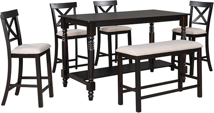 RITSU 6-Piece Counter Height Dinette Sets Kitchen Dining Table with Shelf, 4 Chairs & Bench w/Soft Cushion, for Diningroom Living Room, Easy to Assemble, Espresso 3 - LeafyLoom