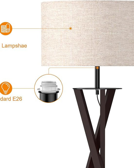 LEPOWER Tripod Floor Lamp, Mid Century Wood Floor Lamps for Living Room, Bedroom and Office, Flaxen Lamp Shade with E26 Lamp Base - LeafyLoom
