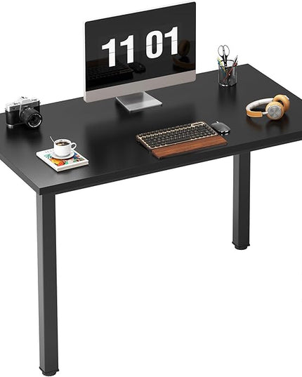 Need Small Desk, 39.4 inches Sturdy Writing Desk for Small Spaces, Small Computer Desk Teens Desk Study Table Laptop Desk Home Ofice Desk, Black Metal Frame, Black - LeafyLoom