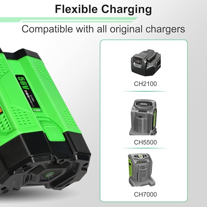 2024 New Upgrade 5.0Ah Replacement for EGO 56V Battery Compatible with 56-Volt BA1400T BA4200 ST1502LB CS1604 LB4800 LB5804 HT2400 Crodless Tools (1 Pack) - LeafyLoom