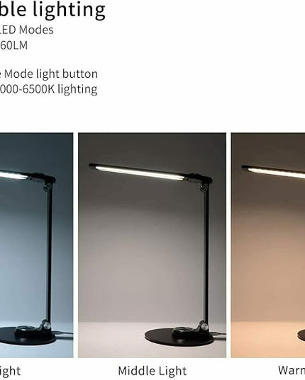 LED Desk Lamp Dimmable Table Lamp, LED Desk Lighting with USB Charging Port, 10W Foldable Rotatable Desk Lights, Touch Control Adjustable Office Lamp with Adapter for Reading - LeafyLoom
