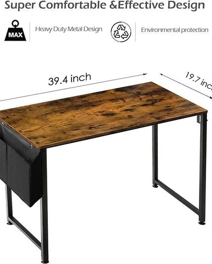Lufeiya Small Computer Desk Study Table for Small Spaces Home Office 39 40 Inch Rustic Student Writing Desk with Storage Bag,Brown - LeafyLoom