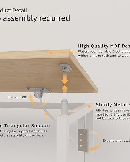 Folding Desk 40 Inch - Small Foldable Desk for Small Space Minimalist, Space Saving Collapsible Compact Desk Portable Table for Craft, Writing, Study and Work (No Assembly Required) - LeafyLoom